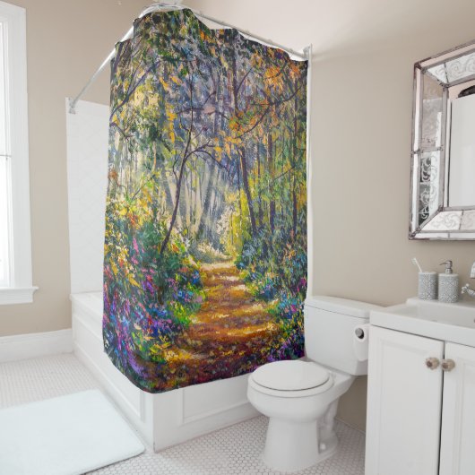 Impressionisme Path: Sunny Forest Waterverf Douchegordijn (In situ)
