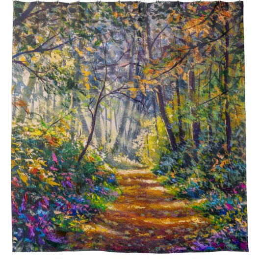 Impressionisme Path: Sunny Forest Waterverf Douchegordijn (Voorkant)