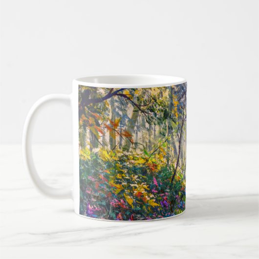 Impressionisme Path: Sunny Forest Waterverf Koffiemok (Links)