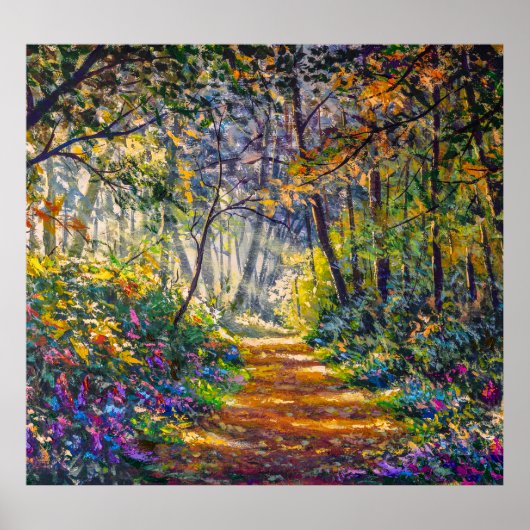 Impressionisme Path: Sunny Forest Waterverf Poster (Voorkant)