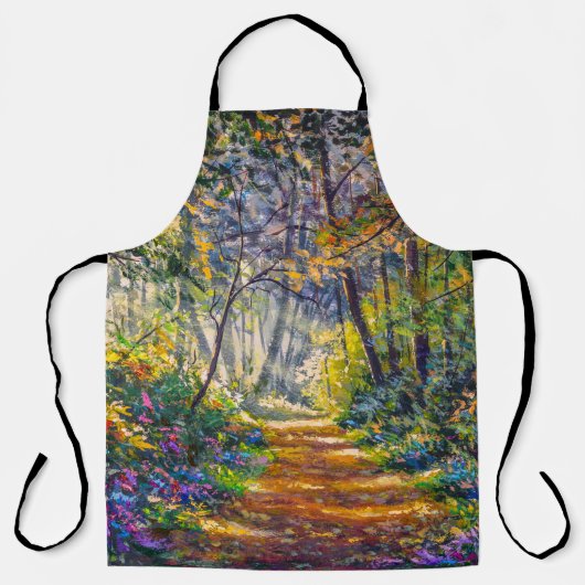 Impressionisme Path: Sunny Forest Waterverf Schort (Voorkant)