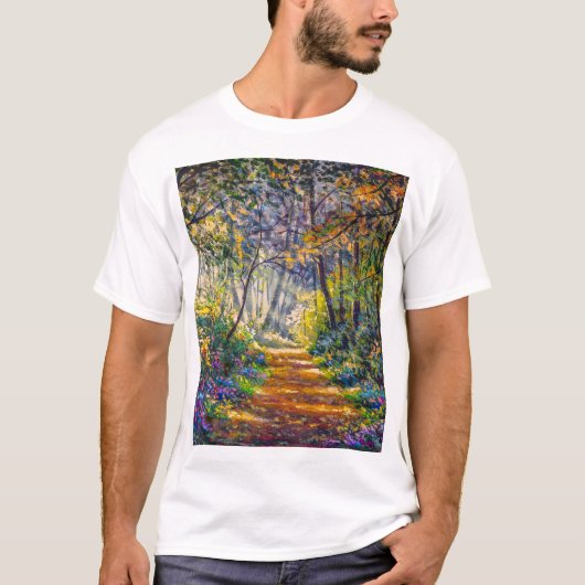 Impressionisme Path: Sunny Forest Waterverf T-shirt (Voorkant)
