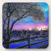 Impressionisme Sunrise Landschap Winterbomen Drankjes Onderzetter (Voorkant)