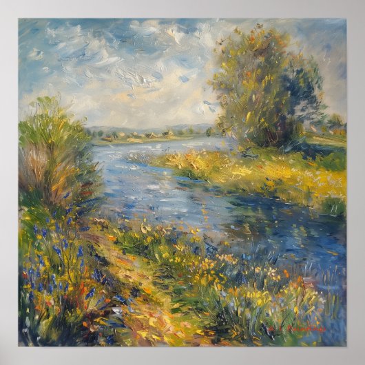 Impressionist A I Schilderij Springtime by River Poster (Voorkant)