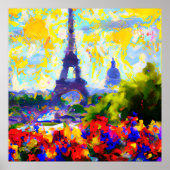 Impressionist Abstracte Parijse bloemen Eiffeltore Poster (Voorkant)