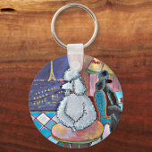 Impressionist Art Poodles Paris Cafe Sleutelhanger (Voorkant)