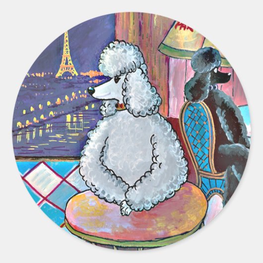 Impressionist Art Poodles Paris Cafe Stickers Labe (Voorkant)