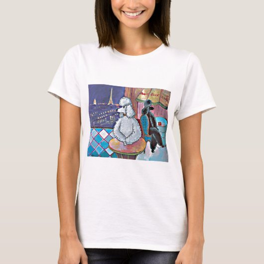 Impressionist Art Poodles Paris Cafe Tee Shirt (Voorkant)