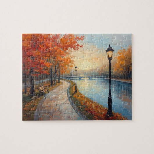 Impressionist Autumn River Walk Lamp Posts Legpuzzel (Horizontaal)