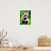 Impressionist Baby Fox in het bos Poster (Keuken)