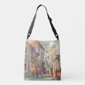 Impressionist Back Streets van Cyprus Travel Art Crossbody Tas (Achterkant)