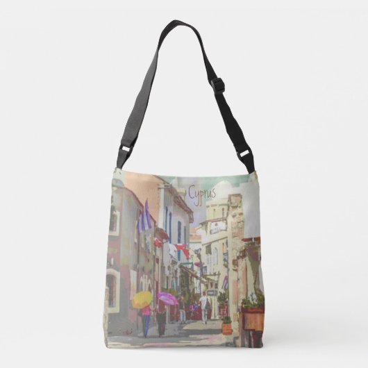 Impressionist Back Streets van Cyprus Travel Art Crossbody Tas (Achterkant)