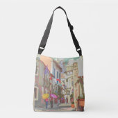 Impressionist Back Streets van Cyprus Travel Art Crossbody Tas (Voorkant)