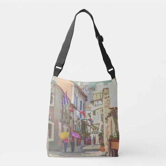 Impressionist Back Streets van Cyprus Travel Art Crossbody Tas (Voorkant)