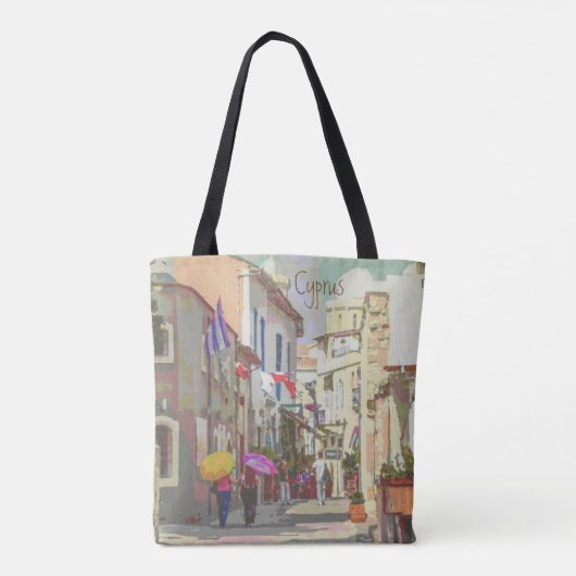 Impressionist Back Streets van Cyprus Travel Art Tote Bag (Achterkant)
