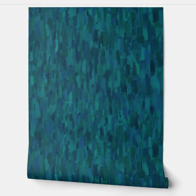 Impressionist Brush Strokes, Navy, Teal, Blue Behang (Afrollen)