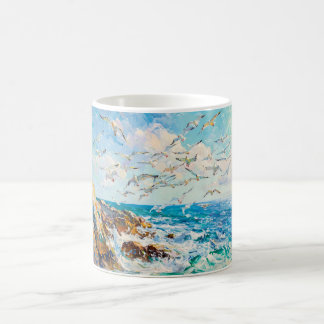Impressionist Cliff Coast with Seagull – Ocean Art Koffiemok