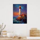 Impressionist Coastal Lighthouse Seascape Painting Poster (Keuken)