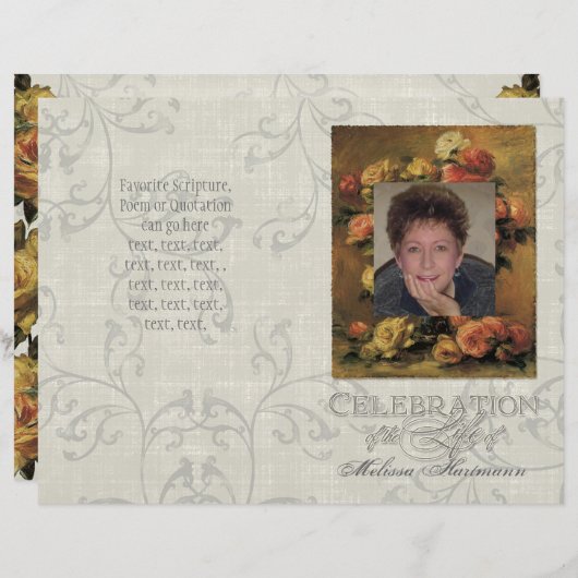 Impressionist Coral Yellow Rose 2 Memorial Service (Voorkant / Achterkant)