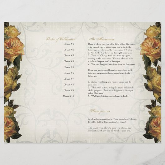 Impressionist Coral Yellow Rose 2 Memorial Service (Achterkant)