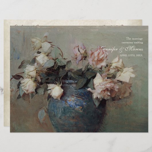 Impressionist Cream Pink Roses - Weddenschap (Voorkant / Achterkant)