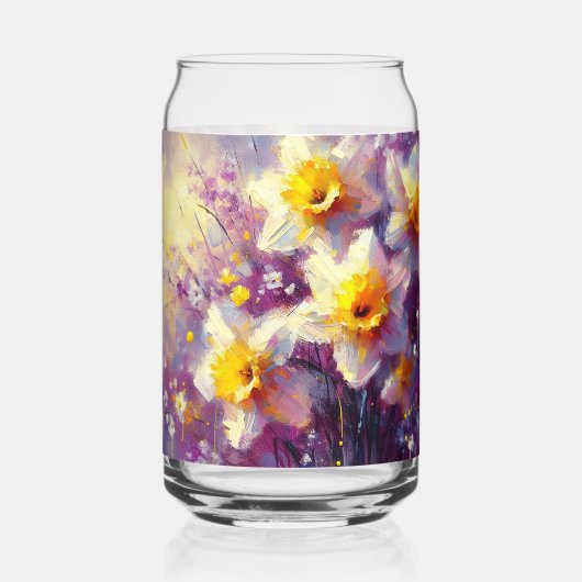 Impressionist Daffodil Floral Paarse gele kunst Blikvorm Glas (Voorkant)