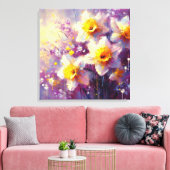 Impressionist Daffodil Floral Paarse gele kunst Canvas Afdruk (Insitu (Woonkamer))