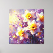 Impressionist Daffodil Floral Paarse gele kunst Canvas Afdruk (Voorkant)