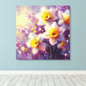 Impressionist Daffodil Floral Paarse gele kunst Canvas Afdruk (Insitu (Houten vloer))