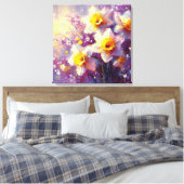 Impressionist Daffodil Floral Paarse gele kunst Canvas Afdruk (Insitu (Slaapkamer))