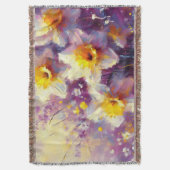 Impressionist Daffodil Floral Paarse gele kunst Deken (Voorkant Verticaal)