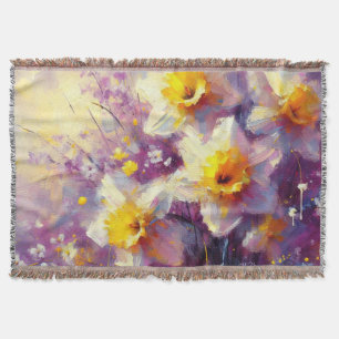 Impressionist Daffodil Floral Paarse gele kunst Deken