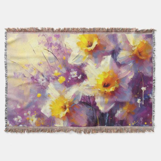 Impressionist Daffodil Floral Paarse gele kunst Deken (Voorkant)