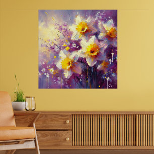Impressionist Daffodil Floral Paarse gele kunst Poster