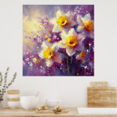 Impressionist Daffodil Floral Paarse gele kunst Poster (Keuken)