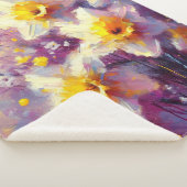 Impressionist Daffodil Floral Paarse gele kunst Sherpa Deken (3/4)