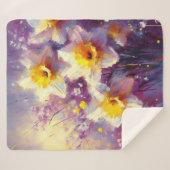 Impressionist Daffodil Floral Paarse gele kunst Sherpa Deken (Voorkant (horizontaal))