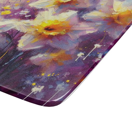 Impressionist Daffodil Floral Paarse gele kunst Snijplank (Hoek)
