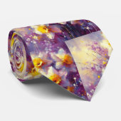 Impressionist Daffodil Floral Paarse gele kunst Stropdas (Opgerold)