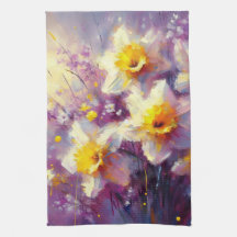 Impressionist Daffodil Floral Paarse gele kunst