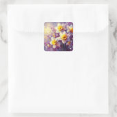 Impressionist Daffodil Floral Paarse gele kunst Vierkante Sticker (Tas)