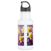 Impressionist Daffodil Floral Paarse gele kunst Waterfles (Achterkant)