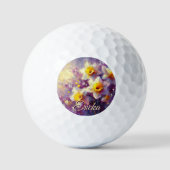 Impressionist Daffodil Floral Paarse gepersonalise Golfballen (Voorkant)