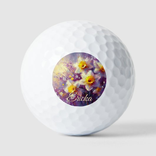 Impressionist Daffodil Floral Paarse gepersonalise Golfballen (Voorkant)
