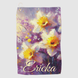 Impressionist Daffodil Floral Paarse gepersonalise Golfhanddoek