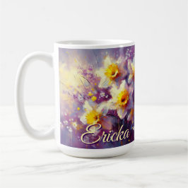 Impressionist Daffodil Floral Paarse gepersonalise Koffiemok