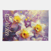 Impressionist Daffodil Floral Paarse gepersonalise Theedoek (Horizontaal)