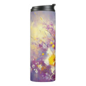 Impressionist Daffodil Floral Paarse gepersonalise Thermosbeker (Gedraaid links)