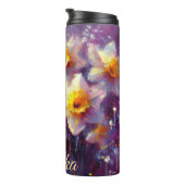 Impressionist Daffodil Floral Paarse gepersonalise Thermosbeker (Geroteerd rechts)