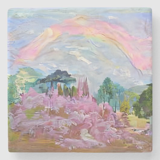 Impressionist Fantasy Landscape Waterverf Rainbow Stenen Onderzetter (Voorkant)